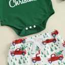 Baby Boy Christmas Outfit My First Christmas Long Sleeve Bodysuit Pants Santa Hat 3-Piece Clothes Set (Green)