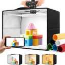 Photo Light Box, 16"x12"x12" Foldable Photography Light Box with CRI>95 120 Light Beads. Dimmable Shooting Tent Kit with White and Warm Light. 6 Color Backdrops Photo Booth for Studio Products Display