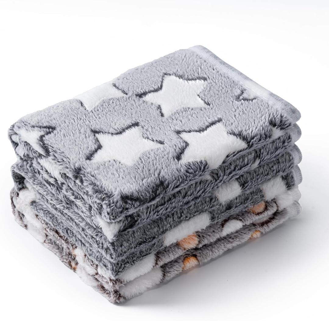 1 Pack 3 Blankets Super Soft Fluffy Premium Fleece Pet Blanket Flannel Paw Printed Throw for Dog Puppy Cat (Large 41x31'', Star, Bone, Love)