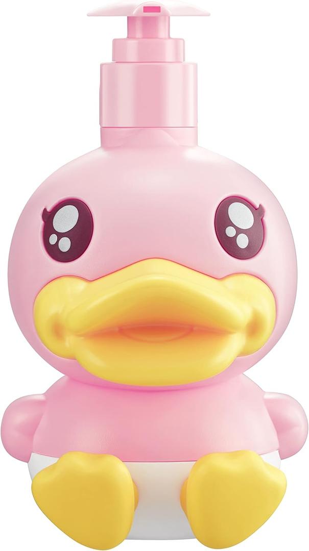 Cute Soap Dispenser for Kids Gift,Bathroom Kitchen Countertop Vanity Top Dispenser fit Body Lotion Shampoo Shower Hand Sanitizer Animal Pink B Duck Themed Soap Bottle with Pump Bath Accessories (1X10oz)