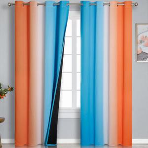 Estelar Textiler Orange and Blue Blackout Curtains 96 Inches Long, Full Light Blocking Gradient Curtains for Bedroom, Ombre Thermal Insulated Blackout Drapes for Living Room, 52x96 Inch, 2 Panels