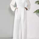 Pink Queen Jumpsuits for Women Dressy Patchwork Chiffon Sleeve V Neck Wide Leg Romper Elegant Party Outfits (White, XL)