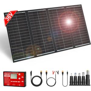 DOKIO 300W 36V Portable Foldable Solar Panel Kit, Compact 19x37in Design 15.21lb with Standalone Controller and USB, Monocrystalline Charger for 22V Batteries, Power Stations, RV Camping Emergency Use