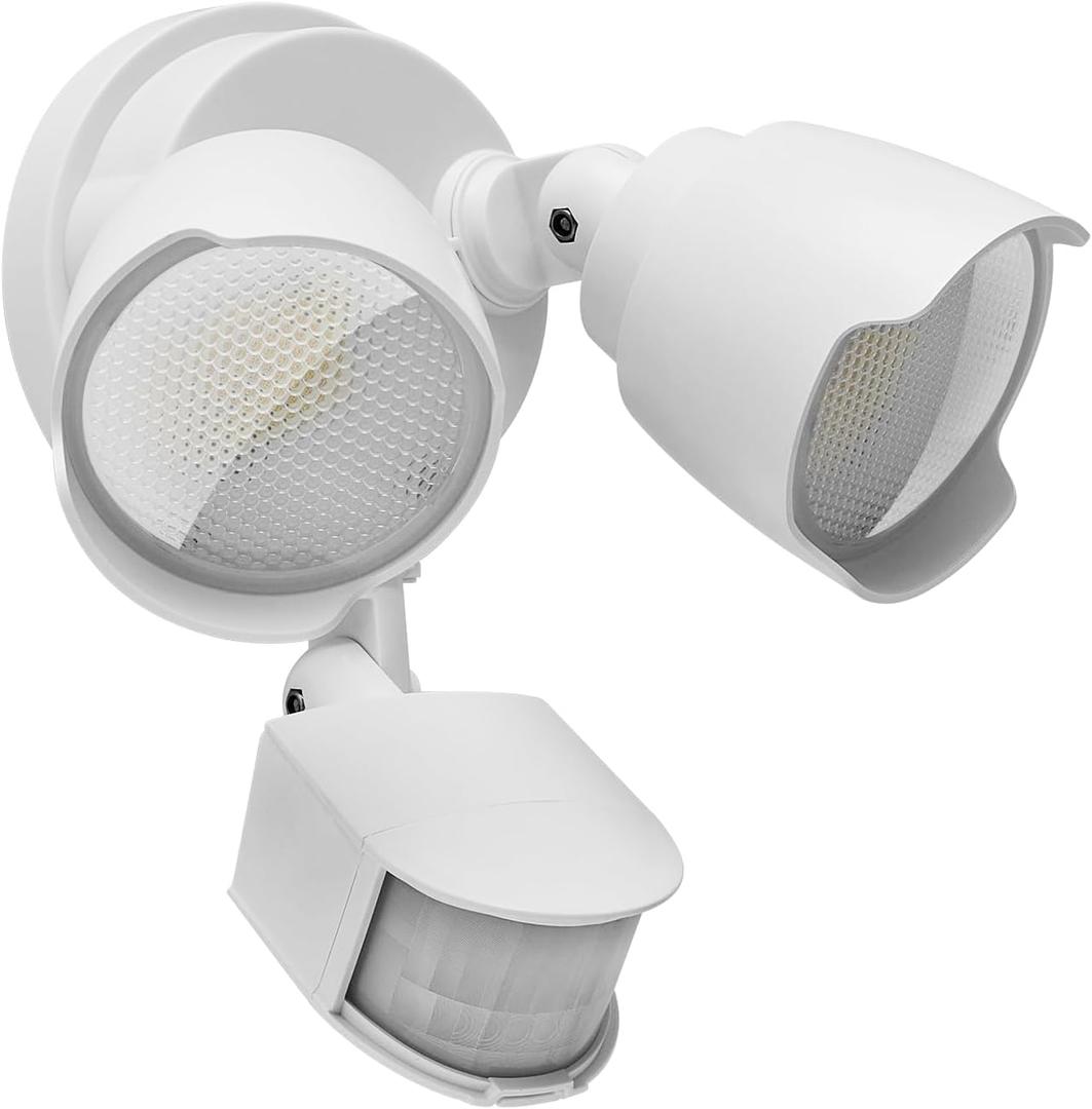 15W 1500 Lumen LED Security Lights with Motion Sensor Outdoor, 3000K/5000K Light, IP65 Waterproof, Dusk to Dawn, Dual-Head Motion Detected Flood Wall Light for Garage Yard Porch (White)