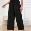 Kissonic Womens Wide Leg Pants Casual Drawstring Summer Palazzo Harem Pants (Black, XL)