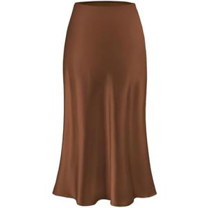 Amy Babe Womens Satin Silk Midi Skirt High Waist A-Line Casual Elastic Waist Long Skirts for Women L