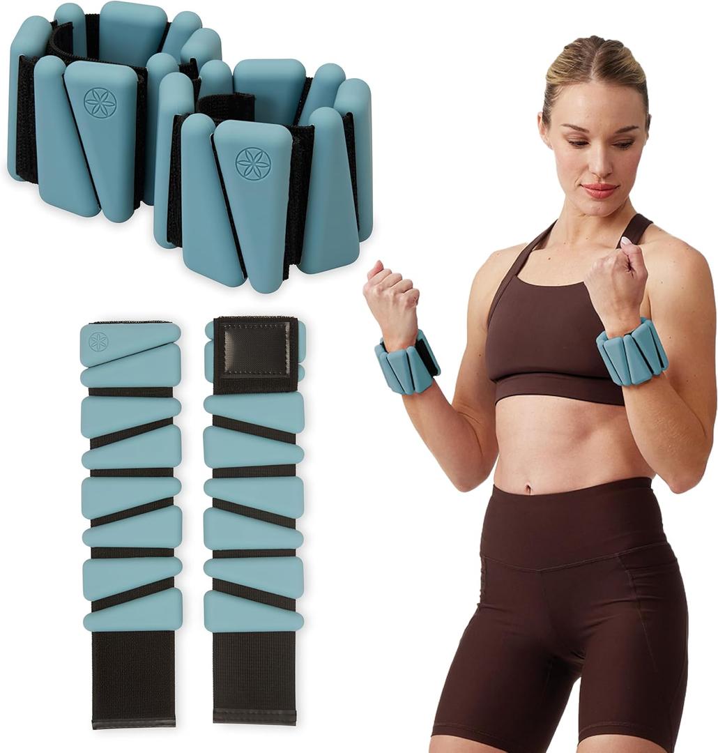 Gaiam Wrist and Ankle Weights, Wearable Bracelet to Strengthen, Tone & Sculpt, Adjustable Ankle Weights for Women & Men for Yoga, Dance, Pilates, Barre, Cardio, Home & Gym Use (Seafoam-2LB (Set of 2 1lb Weights))