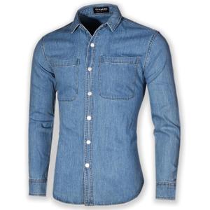 Men's Long Sleeve Slim-Fit Snap Denim Work Shirt (XX-Large, Blue)