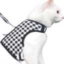 Cat Harness and Leash for Walking Escape Proof, Adjustable Cat Vest Harness, Padded Stylish Cat Walking Jackets, Black Plaid, Large (L 8-12LBS)