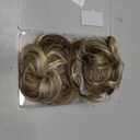 2PCS Messy Bun Hair Piece Tousled Updo with Tendrils Wavy Curly Hair Bun Scrunchies Ponytail Extension Elastic Band Hairpieces For Women (Light Brown mix Bleach Blonde)