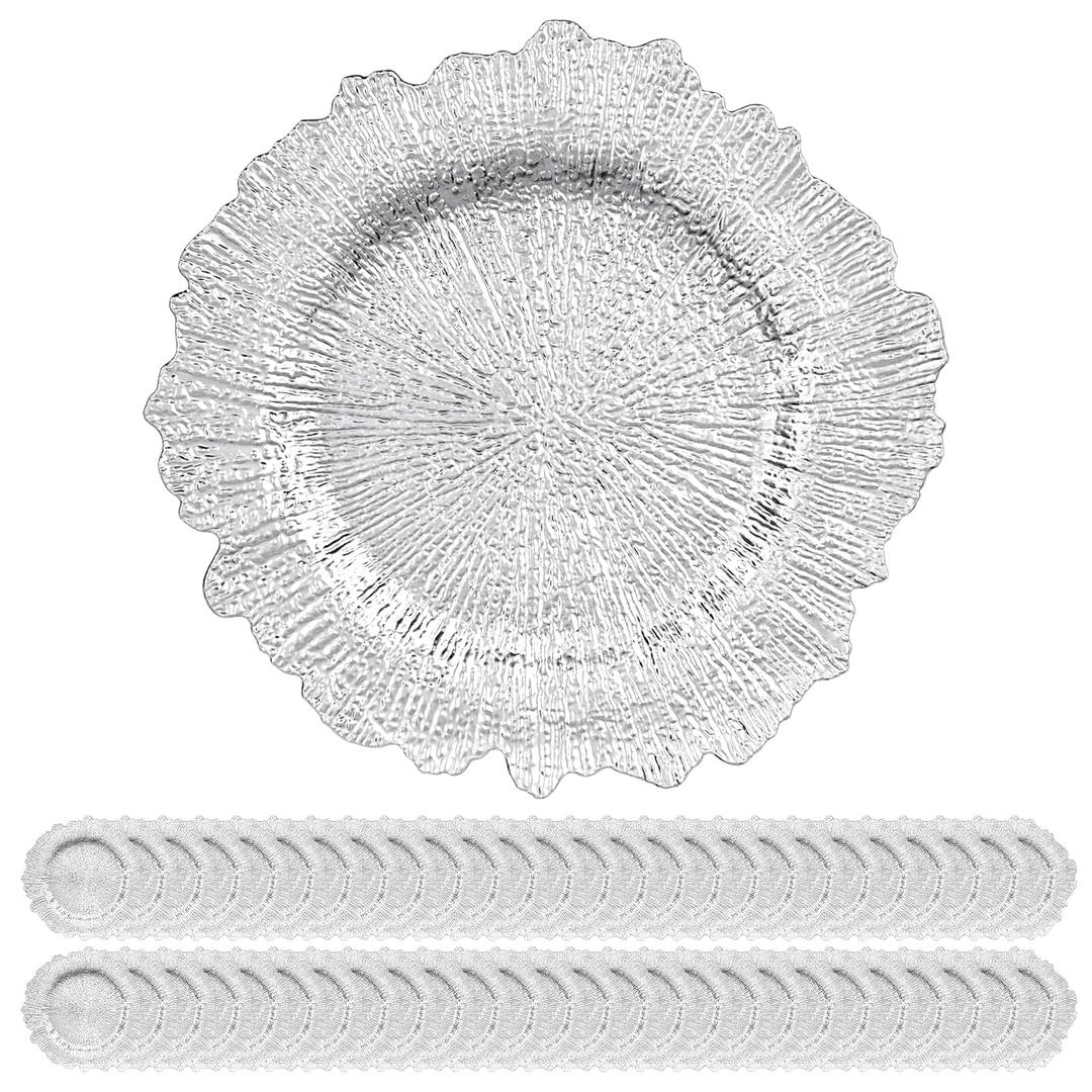 YJYQHYX 50 Pack Silver Charger Plates Bulk, 13" Reef Charger Plates