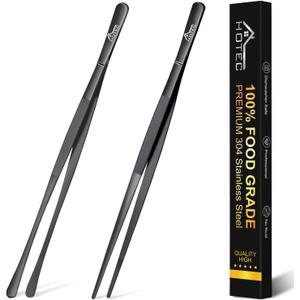HOTEC Kitchen Tweezers Tongs Stainless Steel Professional Chef Tweezers, Set of 2-12inch Extra-Long Food Tongs for Cooking,Grill and Baking