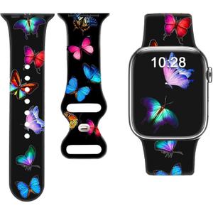 Brigtlaiff Sport Band Compatible with Apple Watch Band Series 9/8/7/6/5/4/3/2/1/SE/Ultra, iWatch Bands 38mm 40mm 41mm 42mm 44mm 45mm 49mm for Women Men, Butterfly/Leopard Printed Silicone Strap Bands