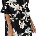 QACOHU Summer Dresses for Women V Neck Ruffle Short Sleeve Casual Shift Dress (M)