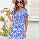 MISFAY Women Summer T Shirt Dresses 2025 Casual Short Sleeve Sundress V Neck Loose Tank Short Dress Vacation Outfits (Blue, XL)
