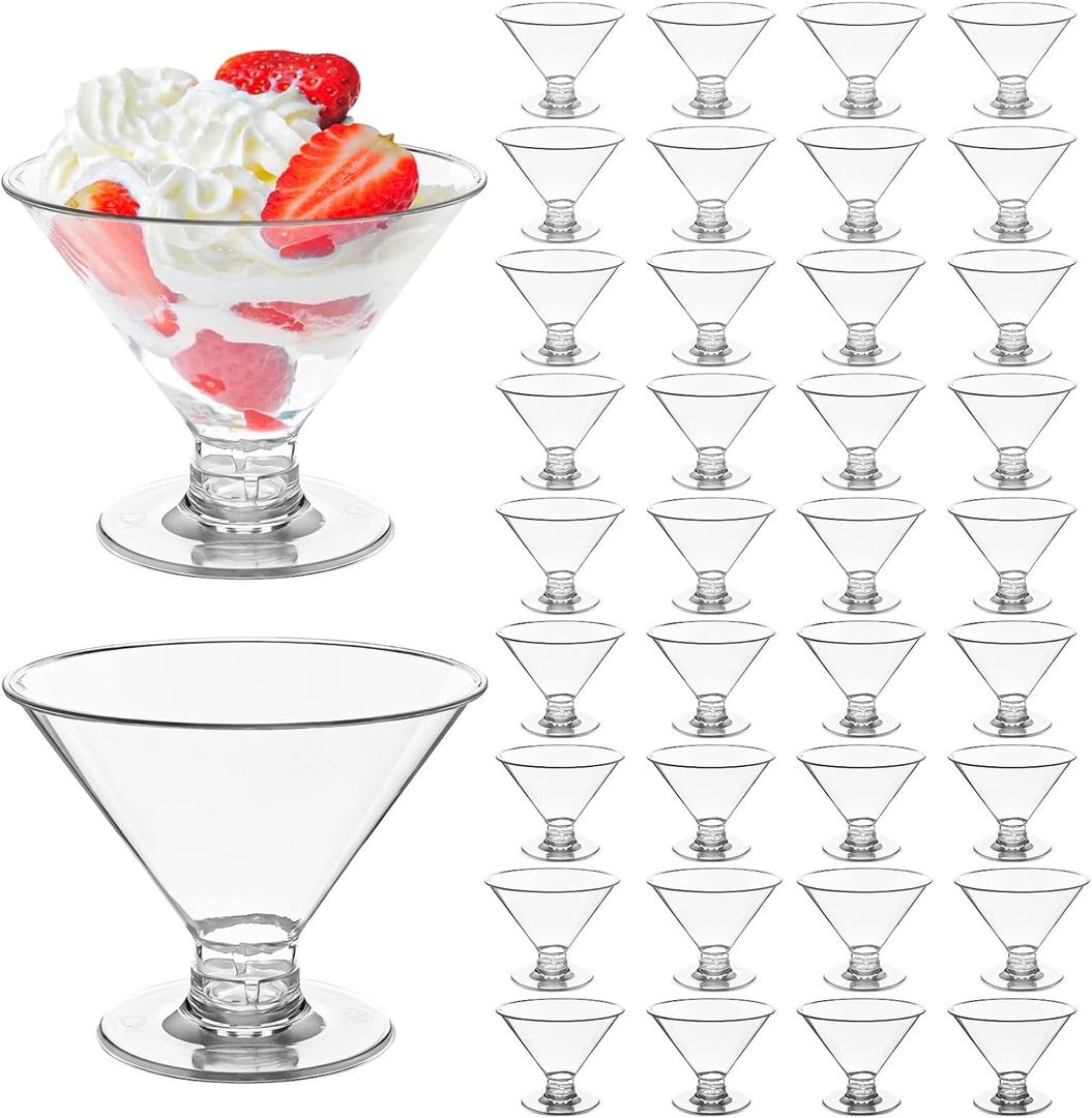 Zezzxu 40 Pack Plastic Martini Glasses 5 Oz Disposable Cocktail Glasses, Mini Dessert Cups with Spoons for Party Serving Wedding Birthday and All Events