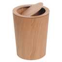 Modern Round Trash Can with Lid,Real Wood Waste Basket in Light Brown,9.25"x7.5"x11.8",8L/2.1Gal Swing Top Small Trash Can, Living Room, Office & Bathroom Den Loft Garden Patio