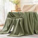 PHF Lightweight Waffle Weave Throw Blanket 50"x 60", Soft Woven Summer Blanket for Hot Sleepers - Aesthetic Home Decor for Couch Bed Sofa, Pet Friendly, Olive Green