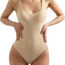 SUUKSESS Women Sexy Scoop Neck Thong Bodysuit Backless Cami Bodysuit Top (Large, 02 Nude)