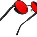 Polarized Steampunk Sunglasses, UV Protection, Metal Frame, Outdoor Circle Shades (Red)