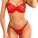 Avidlove Underwire Lingerie for Women Sexy Floral Lace Bra and Panty Two Piece Matching Sets (Medium, Red)