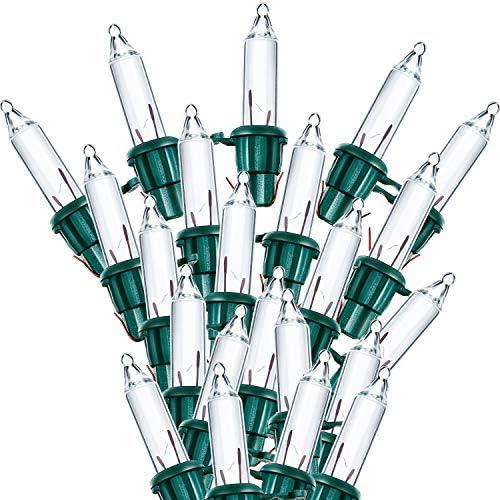 Mudder 100 Count Christmas Tree Lights Replacement Bulbs Mini Incandescent Christmas Lights 2.5v 0.425 Watt Warm Prelit Xmas Tree Decoration(Green Base with Warm White Bulb)