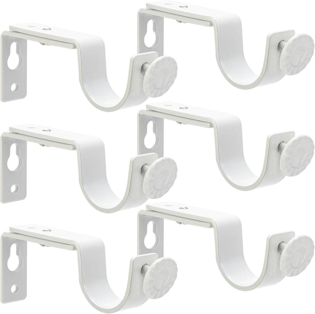 Curtain Rod Bracket for Adjustable, Heavy Duty Curtain Rod Holders Fits up to 1 Inch Curtain Rod, Curtain Rod Brackets for Walls, White Brackets for Curtain Rods(6 Pack)