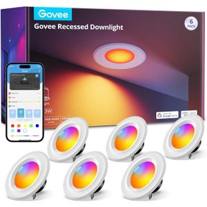 Govee Smart Retrofit Recessed Lighting 6 Inch, Wi-Fi Bluetooth Direct Connect RGBWW Retrofit Can Lights, 65 Scene Modes, Works with Alexa & Google Assistant, 1000 Lumens, 6 Pack