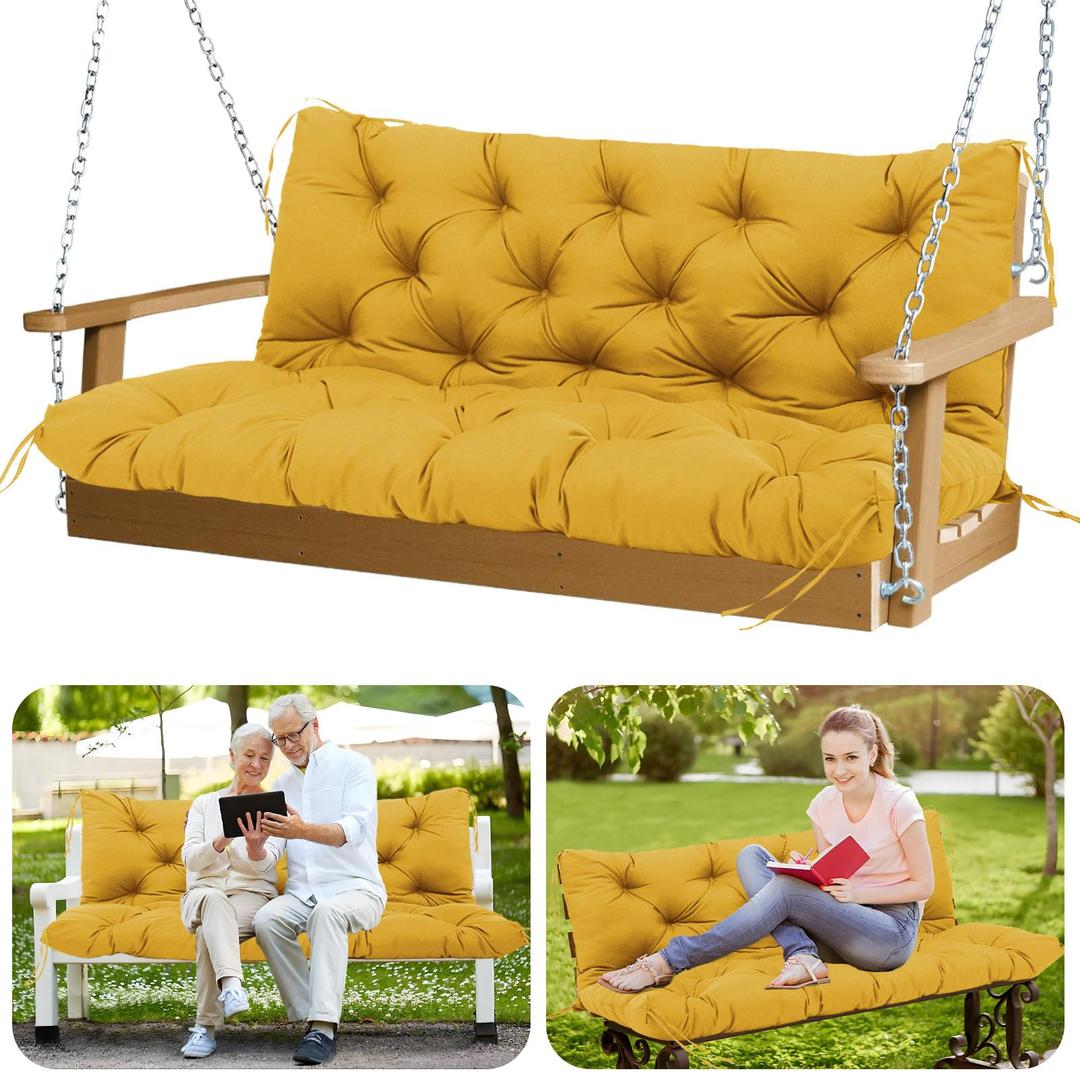 GZXAGZJ Porch Swing Cushions Outdoor 60x40 inch Waterproof Thicken 5" Outdoor Swing Replacement Cushions with Backrest and Ties Patio Swing Cushion for Outdoor Furniture Backyard Bench Garden(Yellow)