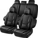 CAR PASS Nappa Leather Car Seat Covers 5 Seat, Luxury Lumbar Support, Waterproof Breathable Durable All Coverage Leatherette Seat Covers for SUVs,Pickups,Trucks,Vehicles (Full Set Solid Black)