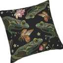 Vintage Frogs Lotus Flowers and Butterfly Throw Pillow Cover Set of 2 Decorative Square Pillowcase Throw Cushion Case for Bedroom, Living Room, Sofa, Couch and Bed, 18 x 18 Inches