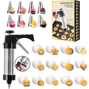 Cookie Press Gun Black - Spritz Cookie Press Kit with 13 Discs & 8 Piping Tips | Perfect for Thanksgiving Christmas, Baking & Cake Decorating