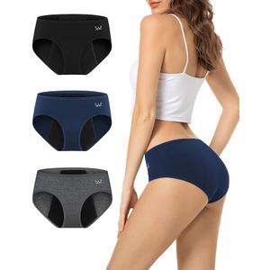 TANSTC Period Underwear Women Heavy Flow Leakproof Cotton Postpartum Teens 3 Pack Black Blue Grey M