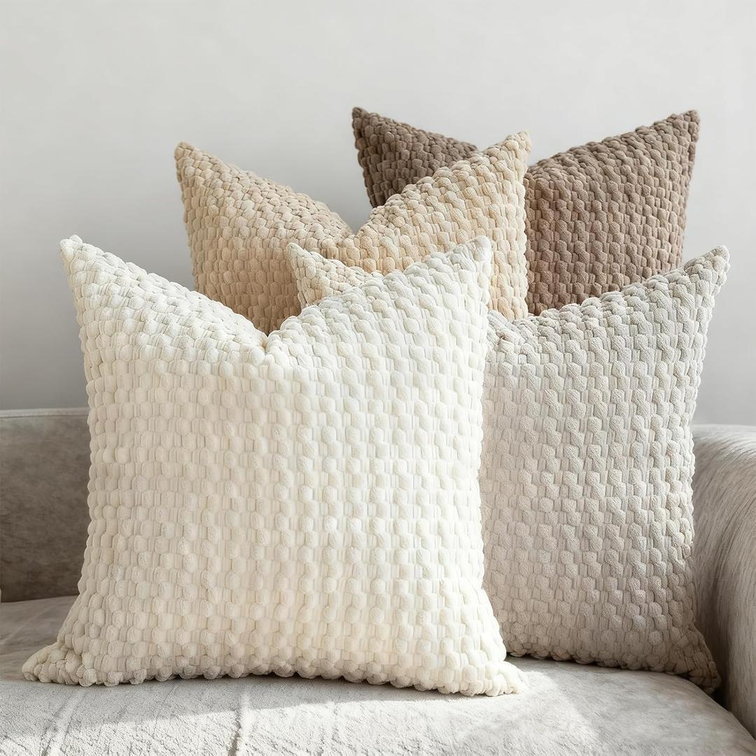 ZONYO 18x18 Inch Throw Pillow Covers Set of 4, Beige Neutral Decorative Pillowcases for Couch Living Room Sofa Bed Outdoor, Boho Farmhouse Home Decor for Friends Family (Caramel Brown)