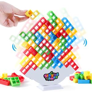 64 Pcs Stack Game for Adult & Kids, Balance Stacking Blocks Game for 2 Players+ Family Games, Parties, Travel, Kids & Adults Team Building Blocks Toy Gift for Kids or Friends