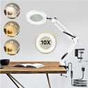 10X Dimmable LED Magnifying Lamp with Light and Stand, Real Glass Magnifier, 3 Color Modes - Hands Free for Craft, Reading, Painting, Sewing, Welding