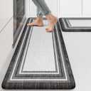 KIMODE Anti Fatigue Kitchen Mat 2PCS,Kitchen Rugs Non Slip Rubber Backing,Waterproof Farmhouse Kitchen Mat for Floor,Cushioned Standing Mat for Office,Laundry,Sink,Desk,Black and Grey (17.3" x 47 "+ 17.3" x 29 "--0.47 inches)