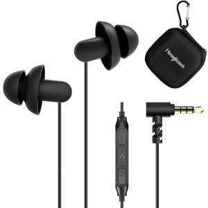 Sleep Earbuds, Hearprotek 2 Pairs Ultra Soft Lightweight Silicone Sleeping Earphone Headphones with Volume Control and mic for Side Sleeper, Snoring, Air Travel, Relaxation (Black)
