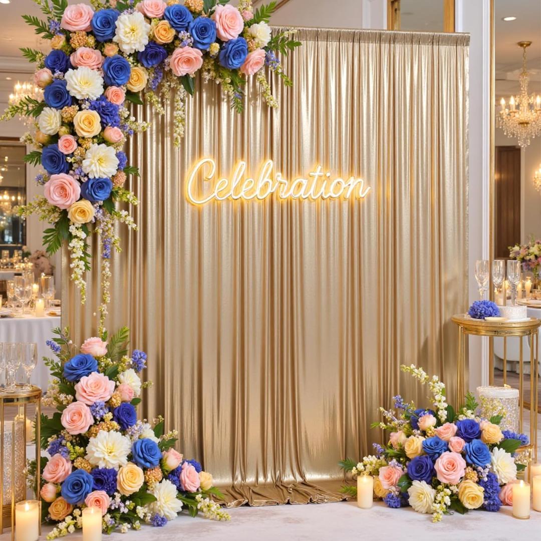 10ftx10ft Champagne Gold Sequin Backdrop Curtain for Wedding Parties, 2 Panels 5x10ft Thick Wrinkle Free Shimmer Glitter Photo Backdrop Drapes Curtains for Birthday Photography Background Cloth