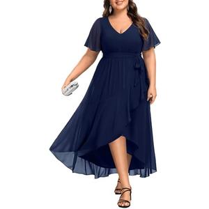 Talisea Womens Plus Size Long Dress Chiffon High Low Split Ruffle Evening Bridesmaid Wedding Guest Formal Maxi Dresses Size 18W