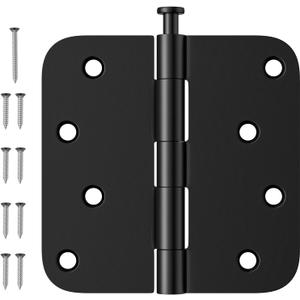 6 Pack Rounded Door Hinges 4 Inch, Black Exterior & Interior Door Hinge with 5/8'' Radius Corner, Removable Pin, Perfect for Heavy-Duty Front & Back Door, Antirust & No Squeaks