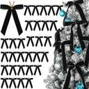 Riceshoot 30 Pcs Velvet Christmas Bow Decoration, 11 x 6.3 Inch Large Bows for Christmas Tree Gift, Xmas Ribbon Garland Ornaments for Wreath Garland Gift Wrapping Crafts Wedding Party(Black)