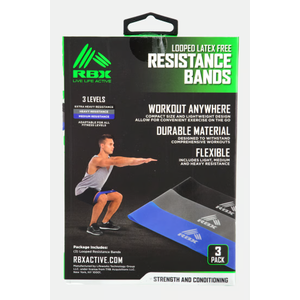 RBX Looped Latex Free Resistance Bands 3 Levels 3 Pack