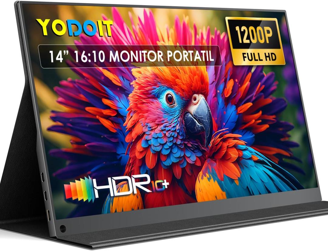 Yodoit Portable Monitor for Laptop 19201200 14" FHD Travel IPS Screen Display with USB Type C Port and Built-in Speakers with Cover Compatible with PC, MacBook, Xbox