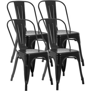 FDW | Metal Dining Chairs | Set of 4 | Black | Stackable Tolix Side Chairs with Backrest | Scratch-Resistant | Non-Slip Feet | Indoor/Outdoor Use | 330 lbs Capacity | for Kitchen & Restaurant