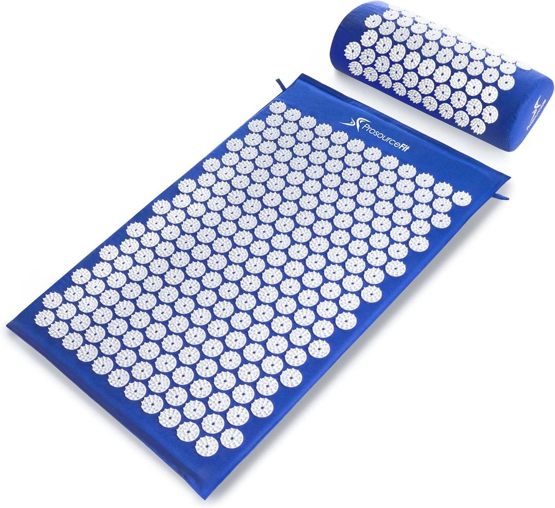 ProsourceFit Acupressure Mat and Pillow Set for Back/Neck Pain Relief and Muscle Relaxation (Large, Blue/White)
