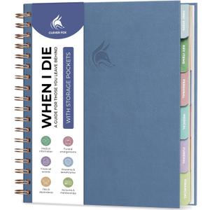 Clever Fox When I Die Planner With Pockets for Documents  End-of-Life Organizer Binder for Important Personal Info & Final Wishes (Smoke Blue)