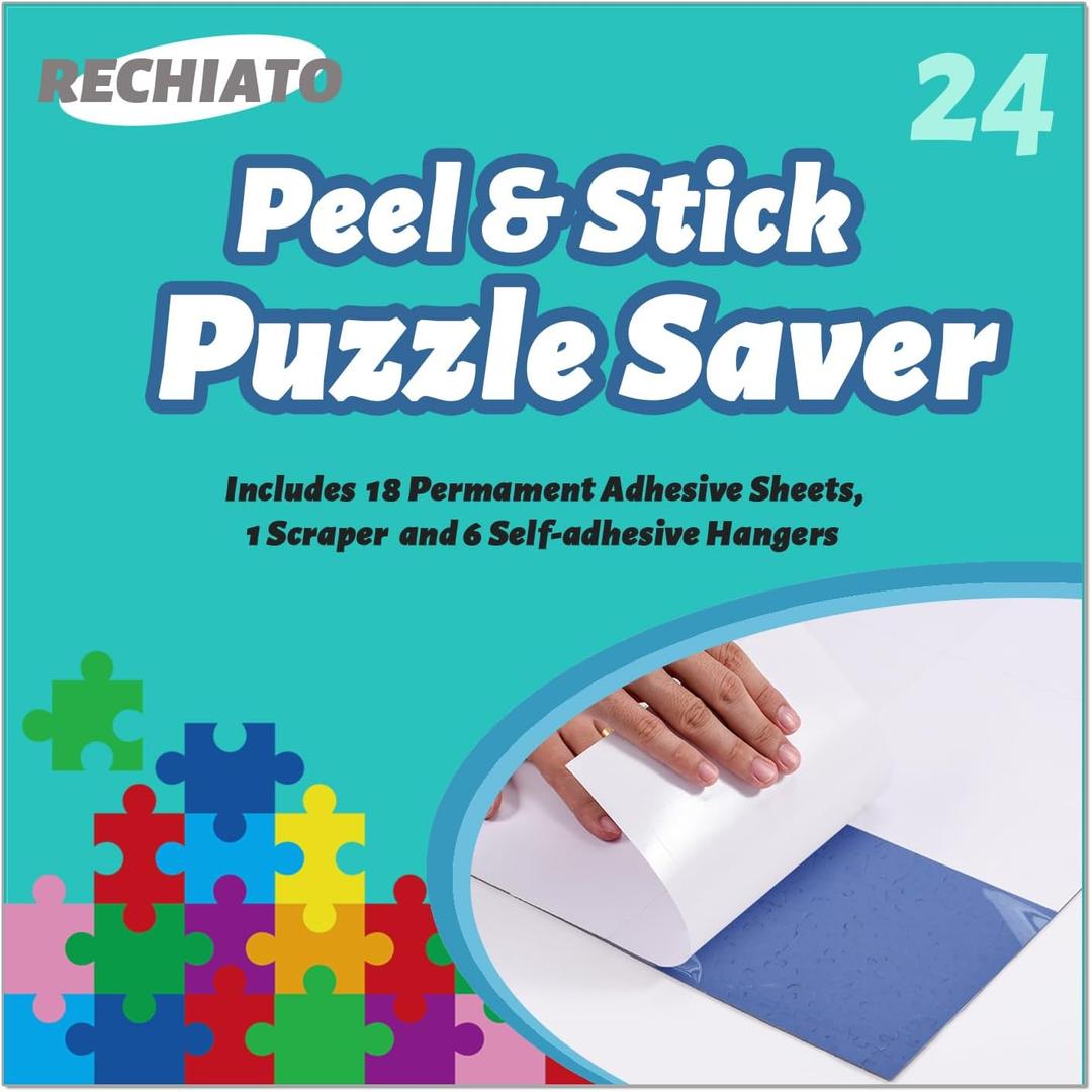 Preserve 4 X 1000 Puzzle Saver Glue Sheets 24 Pack - Quick Stick Adhesive for Puzzles, Easy Application, Mess-Free Framing, Compatible with Puzzle Frames