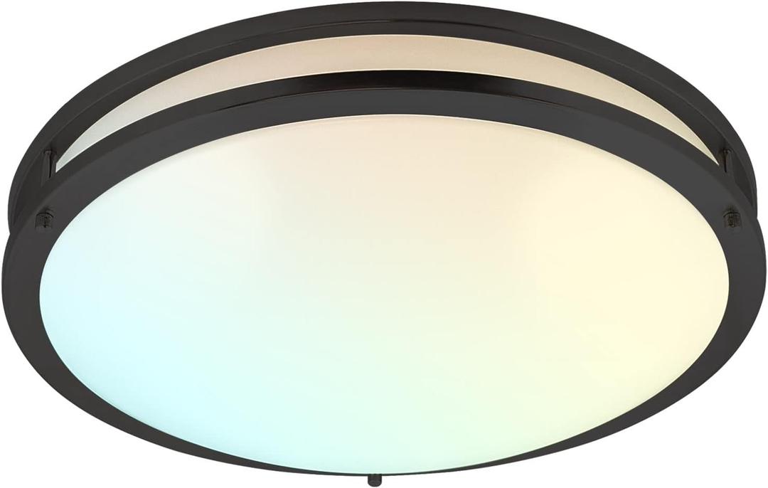LUXRITE 18 Inch LED Flush Mount Ceiling Light, 5 Color Selectable 2700K | 3000K | 3500K | 4000K | 5000K, Dimmable, Modern Ceiling Light Fixture, 24W, 2160 Lumens, Energy Star, ETL Listed, Matte Black (Matte Black - 5 Colors)