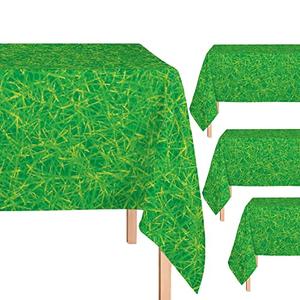 Oojami 4 Pack Grass Table Cloth Disposable Plastic Tablecovers Ideal for Sport Theme Parties, Great for Tailgating, Football, Soccer, Baseball, Golf, Easter, Birthday Party Pack Of 2